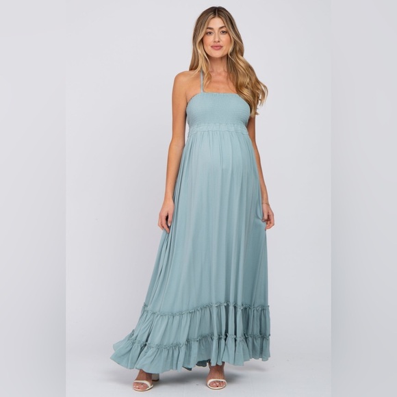 Pinkblush Dresses & Skirts - Pinkblush smocked top open back maxi halter dress nwot